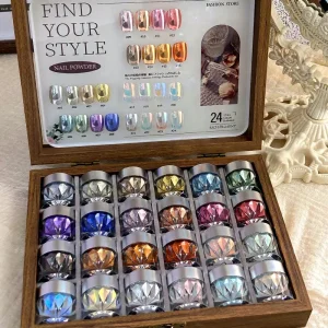 High Quality 24 Colors Magic Mirror Fashion Acrylic Powder Set Non Toxic Nail Art Powder for Nail Salon
