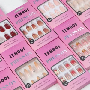 High Quality 24pc French Style ABS Handmade Press On Nail Sets Fake Nail Application Packaging Boxes