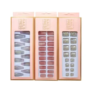 High Quality Artificial Fingernails 24 Piece ABS Luxury False Nails Pre Designed Medium Short Almond Press on Nails
