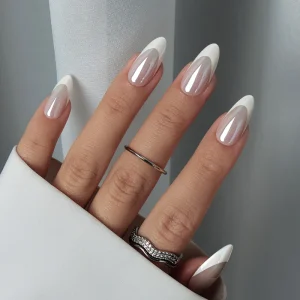High Quality Artificial Fingernails Fake False Nails Medium Almond Acrylic Soft Gel French Tip Press on Finger Nails