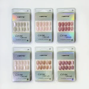 High Quality Cat Eye Press on Nails Short Oval Woman False Nails Artificial Fingernails Fake Nails