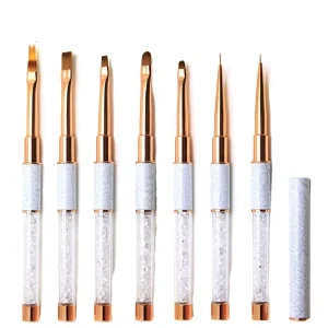 High Quality Custom Logo Marble Rose Gold Diamond Handle Nylon Hair Liner Nail Brush Set UV Gel Nail Line Painting Brush
