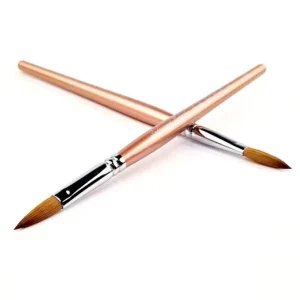 High Quality Custom Logo Round Top Wood Handle Nylon Hair Flat Gel Nail Art Brush Single Nail Art Brush