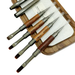 High Quality Custom Nail Art Brush Double Head Flat Nylon Hair Wooden Handle Liner Hair Shape Crimped Ferrule Direct Factory