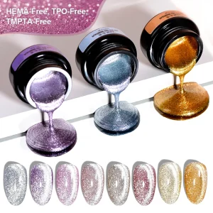 High Quality Custom Platinum Cat Eye Gel Nail Polish 5ml Silver Holographic Platinum Gel Polish With Magnet