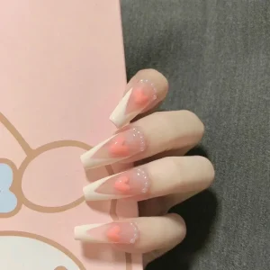High Quality Cute Sweet Handmade False Nails Artificial Finger Pink Love Heart Design Press On Nail