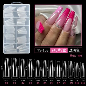High Quality False Fingernail Extension Tips 240pcs Box XXXL Clear Soft Stiletto Almond Gel Nail Tips For Nail Salon