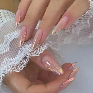 High Quality Glazed Donut Handmade Press on Nails 24pcs False Nail French Tips Long Almond Artificial Nails Design