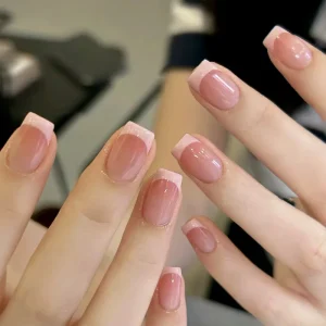 High Quality Medium Length French square False Nails Design Nails Press on Artificial Nails