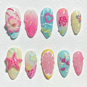 High Quality New Design Ins Style 30pcs Summer Full Cover False Nails Long Almond Nail Tips Press on Nails Finger