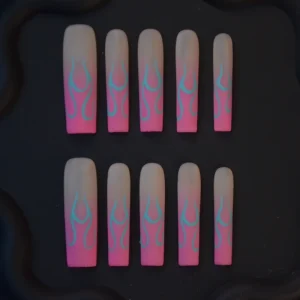 High Quality Press on Nails 10pcs 3D Press on Nails Long Coffin Square Design Pink 10PCS Set