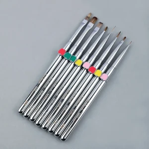 High Quality Professional Nail Art Brushes with Metal Handle and Nylon Bristles Liner Tip Custom Logo Option