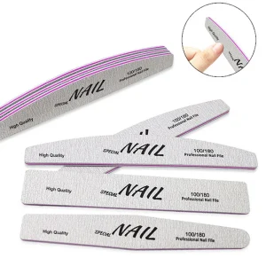 High Quality Professional Zebra Half Moon Nail File 100 180 Grit Double Side Rectangle Gray Nail File