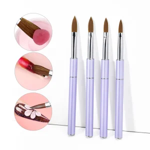 High Quality Purple Color 100% Kolinsky Flat Acrylic Nail Brushes Professional for Acrylic Nails
