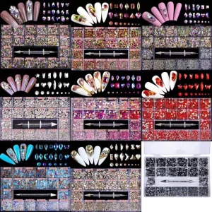 High Quality Rhinestones Crystal Nail Jewelry Tool Box Set Nails 3D Designs Decoration Stones for Nail Art