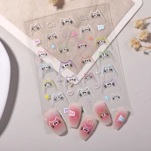 High Quality Self Adhesive 5D Embossed French Style Plastic Cat Nail Art Stickers 3D Decal Decoration for Fingers