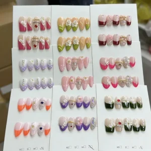 High Quality Spring Random Handmade Press on Nails 3D Flower Eye Nail Art French False Nails Supplier