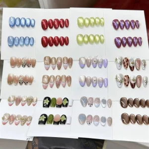 High Quality Spring Random Handmade Press on Nails 3D Flower cat Eye Nail Art French False Nails Supplier