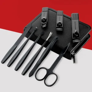 High Quality Stainless Steel Black Nail Clipper Professional Portable Remover Cutter Nipper 9 Piece Kits Beauty Manicure Set