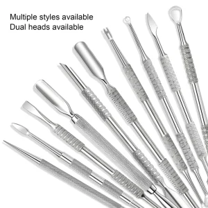 High Quality Stainless Steel Double Headed Cuticle Pusher Inclined Surface for Nail Removal Manicure Care Durable Eco Friendly
