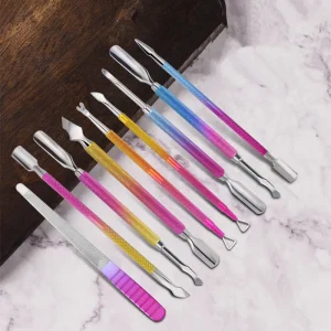 High Quality Stainless Steel Multi Colors Spoon Spatula Cuticle Pusher Nail Tools Beauty Care Tools