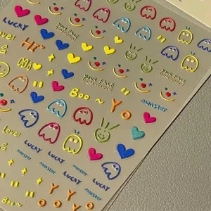 High Value Cute Bear 3D Nail Stickers DIY Graffiti Embossed French Style Little Red Book Childlike Expression Made of Plastic