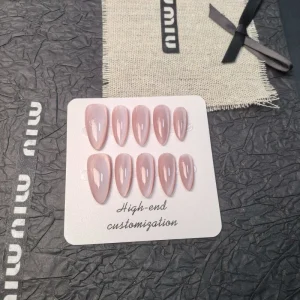 High end Glass Cat’s Eye Press on Nails Almond False Nail Patch Nail Supplies Support Customization