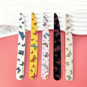 High quality Knife Shaped Nail File Washable Nail File with Sponge Buffer Butterfly Pattern