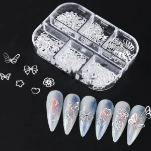 Hollow Metal 3D Nail Art Charms Butterflies Flowers Heart Cute Kawaii Love Press on Decorations Customizable