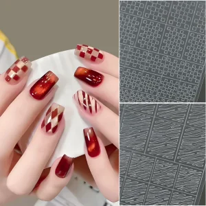 Hollow Transparent Lines Nail Art Stencils Stickers Hollow Out Patterns Grid Geometric Pattern Nail Decor Sticker