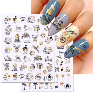 Holographic 3D Eco Friendly Nail Sticker Decals French Tips Manicures Flower Sea Animals DIY Decoration 7*9cm Plastic