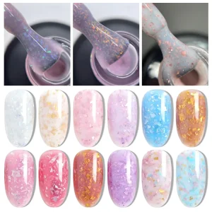 Holographic Glitter Gold Foil Gel OEM 15ml Nail Polish Rubber Base Coat