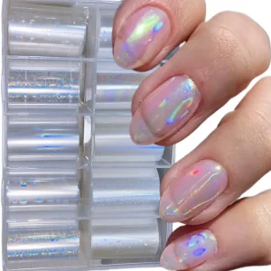 Holographic Laser Starry Nail Transfer Stickers 10 Rolls 4*50cm Iridescent Nail Foil Decals Glitter Decorations for