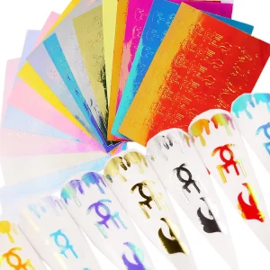 Holographic Luxury Logo Nail Vinyls Flames Stickers Nail Art Foil Transfer Sticker