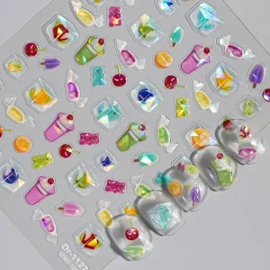 Holographic Summer Drink Nail Stickers Refreshing Iced Beverage Nail Art Decals Sticker for DIY Manicure