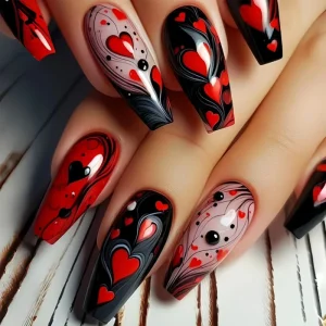 Homemade False Nail Valentine Day Gradient Line Art Heart Pattern Press On Nail Vendor Supplies