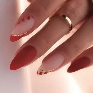 Homemade False Nail Valentine Day Red Frosted Sweet Heart Lines Press On Nail Vendor Supplies
