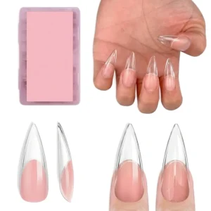 Hot Artificial False Nails Simple Flashing Short Almond Shape Metallic French Press on Nail Tips 30 Pcs Row XS S M Size
