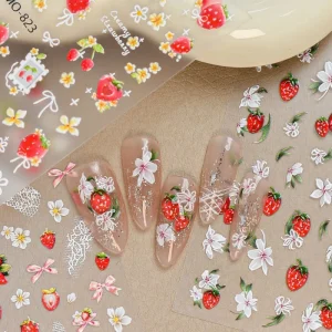 Hot Nail Art Stickers Spring Strawberry Flower Floating Jelly PET Material Flash Popular Decorations for Nail Decoration