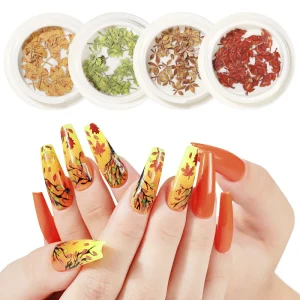 Hot Sales Beauty Nail Art Wood Pulp Material Fall Leaves Stickers for Nails DIY Decoration Autumn Fall Leaves Nail Art Stickers
