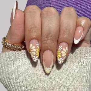 Hot Sales Sweet Pink Press on Nails with Colorful Flowers French White Edg Nail Tip Full Cover False Nail