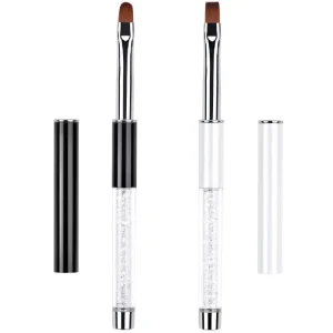 Hot Selling Luxury Flat Head Nail Art Brushes with Crystal Handle Custom Logo Plastic Lid for Gel Painting Nail Brush