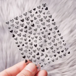 Hot Selling Nail Decal Sticker Black Heart 3D Nail Wrap Sticker DIY Customized Gel Nail Sicker Kit
