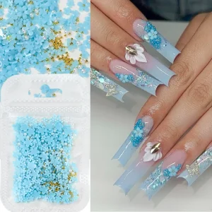 Hot Selling Resin 3D Nail Charms pink White Golden Black Purple Flower Nail Art Decoration Mixed Rhinestones Waterproof Stickers