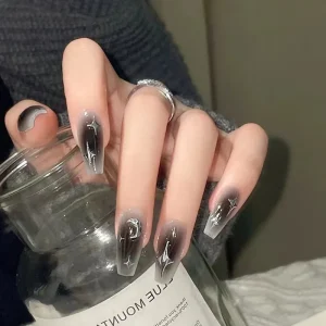 Hot selling ABS Dark Sexy Style False Nails Silver Moon Nail Art Medium length Ballet Nails Press on for Finger Application