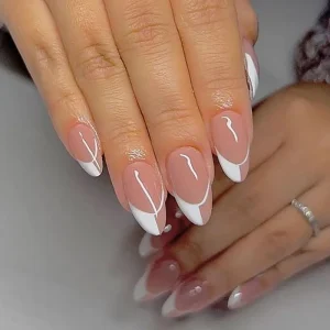 Hot selling Line on 24pcs Daily Use Salon Press on ABS Middle False Nails Gentle Style Pink & White French Edge Design