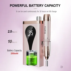 Howyea Professional Electric Nail Drill 35000 RPM Coreless Motor Rechargeable Low Noise Portable Multi Use for Nail Polishing