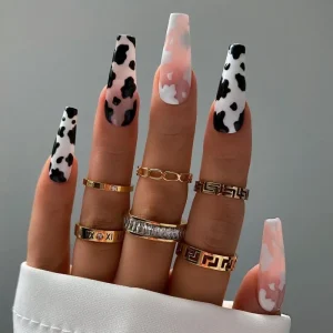 INS New Fashion High Quality Cow Grain Press on Nails Custom Acrylic Artificial Gel Art Nails