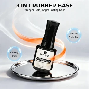 ISAYNAIL 15ML Customized Logo UV LED Lamp Extension Nail Art Gel Clear 3 In 1 Rubber Base Gel Polish Long lasting Bottle