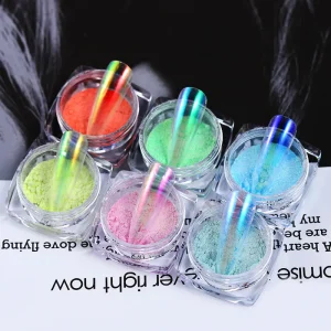 Icy Transparent Nude Pink Aurora Powder for Nail Art Iridescent Mermaid Effect Mirror Magic Glitter Powder Decoration